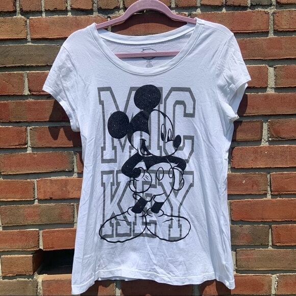 2/$15 🌸 Juniors Mickey Mouse Glitter Graphic Tee - Picture 1 of 5
